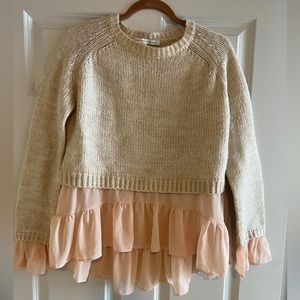 English Factory Layered Flounce Sweater Cream Pink. M. Like new!